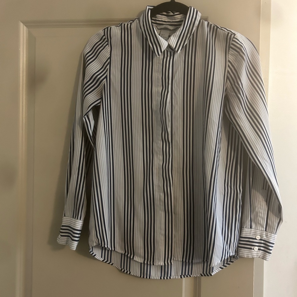 H&M Stripped Navy & White Collar Shirt